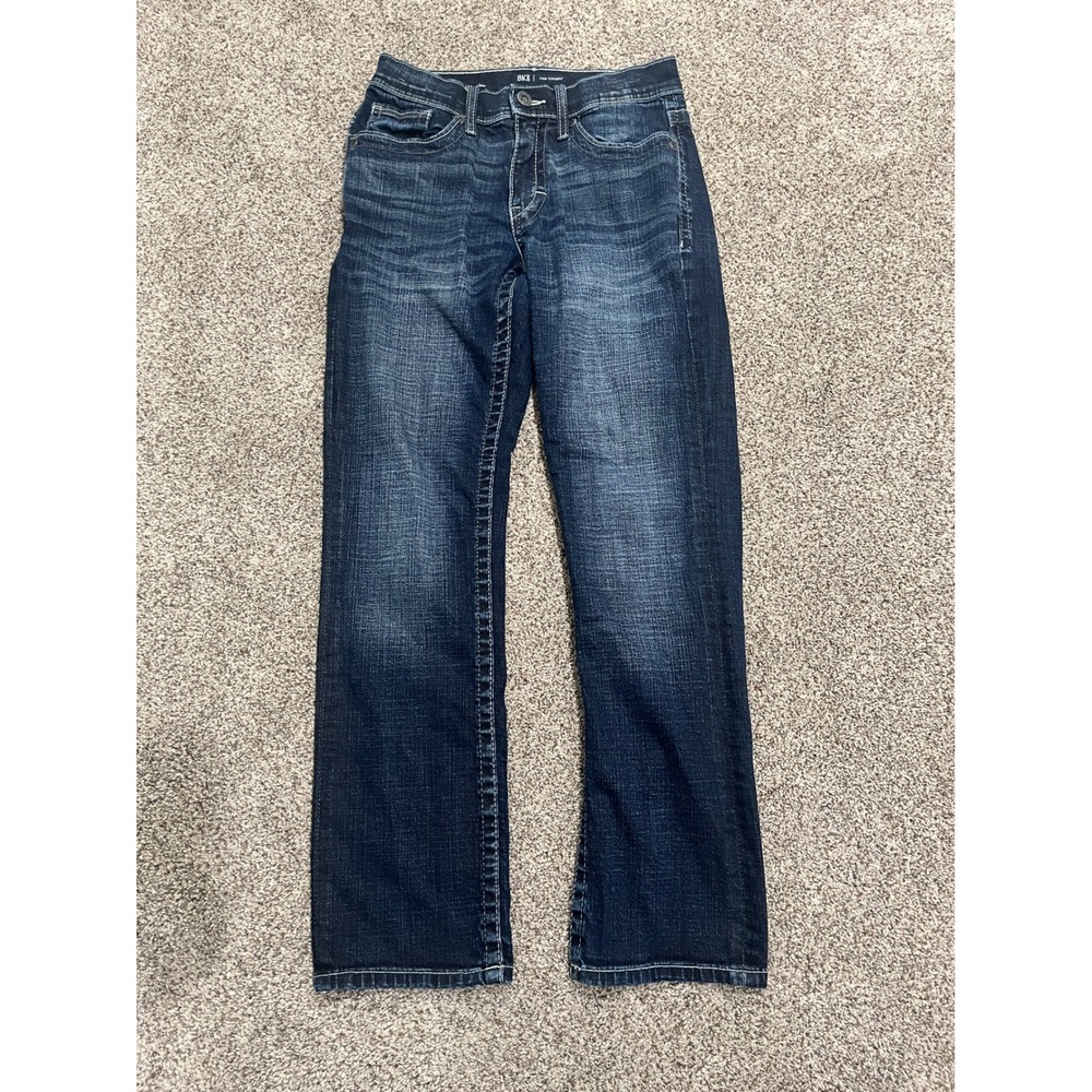 BKE Jake Straight Dark Wash Denim Jeans Mens 27x30‎ Contrast Stitch Stretch